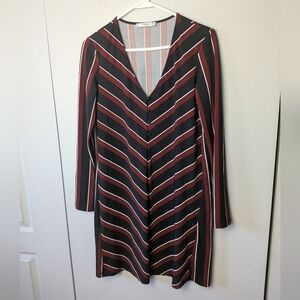 MANGO Striped Short Women Dress Long Sleeve Size 4 Red And Black Color
